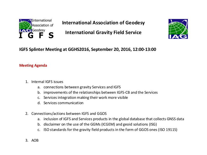 Minutes of the IGFS Splinter Meeting at GGHS2016